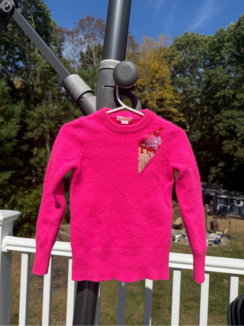 Crewcuts Bright Hot Pink Crewneck Sweater with Ice Cream Sequin Appliqué